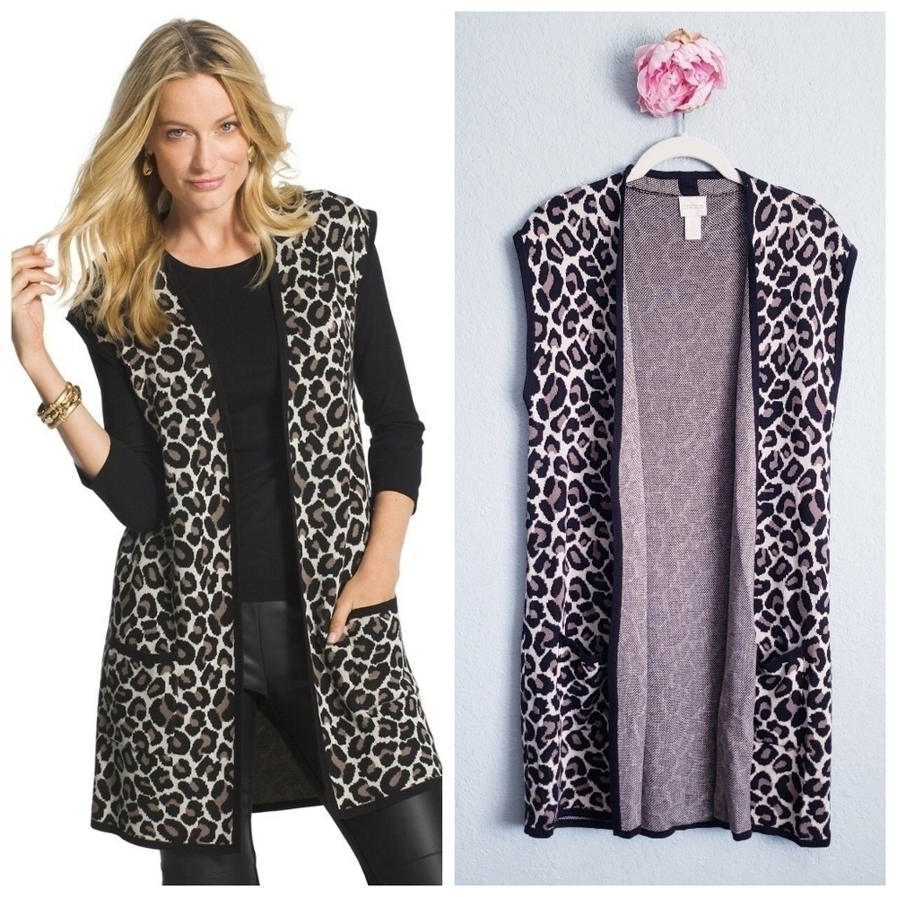 Chicos Maggie Jacquard Leopard Print Vest